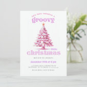 Groovy Kerst Disco Roze Kerstfeest Uitnodiging (Staand voorkant)
