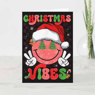 Groovy Kerst Stemming Smile Face Kerstman Hoed Ker Kaart