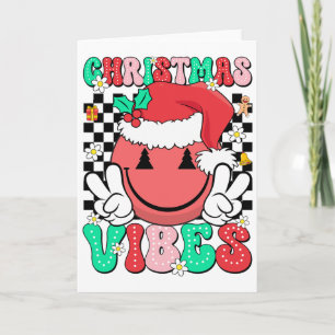 Groovy Kerst Vibes Smile Face Kerstman Hoed Kerstm Kaart