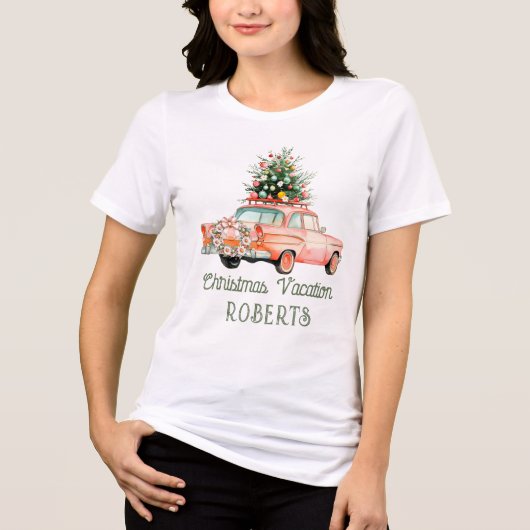 Groovy Kerstauto Vakantie Retro Tri-Blend Shirt (Voorkant)