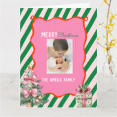Groovy Kerstboom Doodle Foto  Kaart (Gele Bloem)