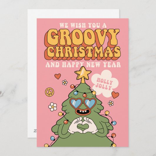 Groovy kerstboom - Holly Jolly Vibes Feestdagenkaart (Voorkant / Achterkant)