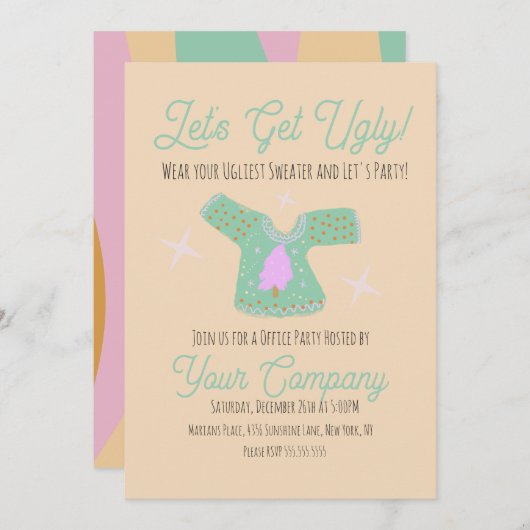 Groovy kerstfeest Oegrische Sweater Event Kaart (Voorkant / Achterkant)