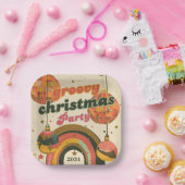 Groovy Kerstfeest Retro 70's Theme Papieren Bordje (Feest)