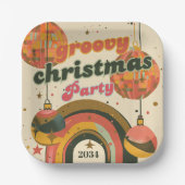 Groovy Kerstfeest Retro 70's Theme Papieren Bordje (Voorkant)