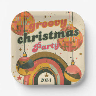 Groovy Kerstfeest Retro 70's Theme Papieren Bordje