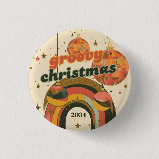 Groovy Kerstfeest Retro 70's Theme Ronde Button 3,2 Cm (Voorkant)