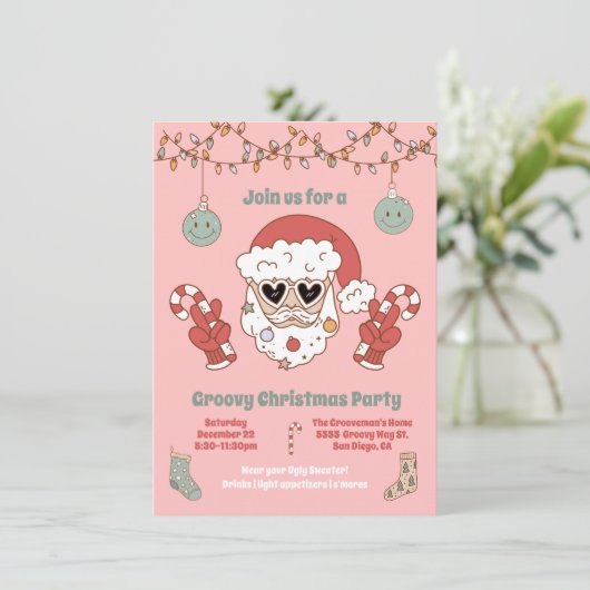 Groovy Kerstfeest Seipie Santa Party Kaart (Staand voorkant)