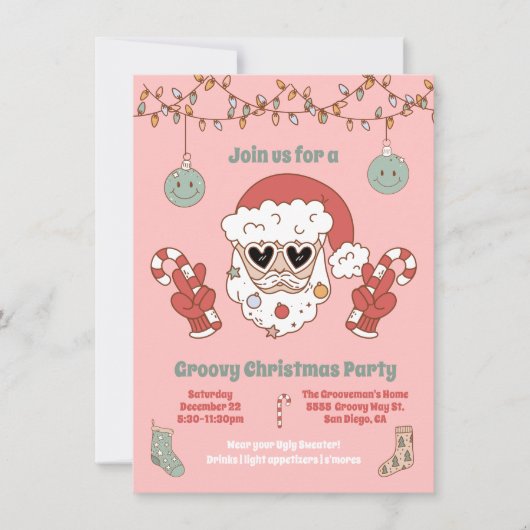 Groovy Kerstfeest Seipie Santa Party Kaart (Voorkant)