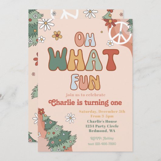 Groovy Kerstfeest uitnodiging | Winter (Voorkant / Achterkant)