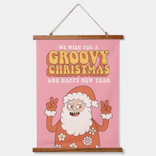 Groovy kerstkerkersen kerstkersen Santa Funny Retr Hangend Wandkleed (Voorkant)