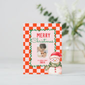 Groovy Kerstman sneeuwman Foto Briefkaart (Staand voorkant)