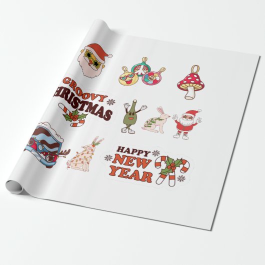 Groovy Kerstmis Cadeaupapier (Uitgerold)