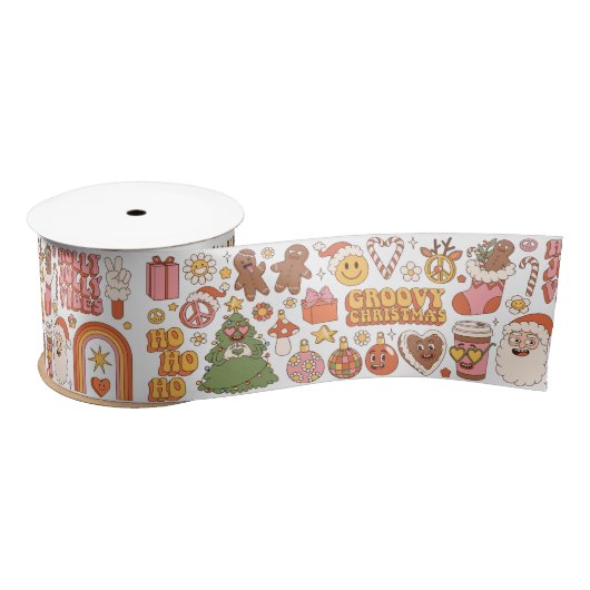 Groovy Kerstmis Hippie Retro Merry Santa Funny Satijnen Lint (Spoel)