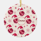 Groovy Kerstmis Santa Disco Balls Custom Naam Keramisch Ornament (Voorkant)