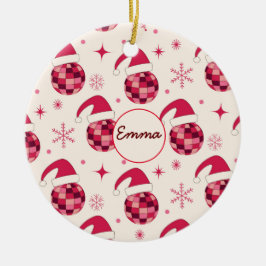 Groovy Kerstmis Santa Disco Balls Custom Naam Keramisch Ornament