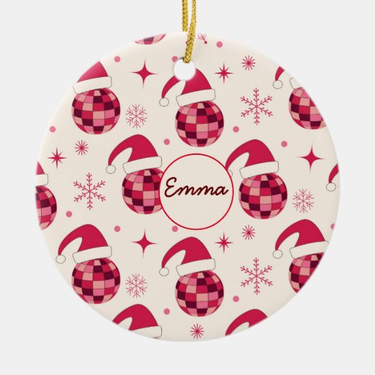 Groovy Kerstmis Santa Disco Balls Custom Naam Keramisch Ornament (Voorkant)