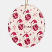 Groovy Kerstmis Santa Disco Balls Custom Naam Keramisch Ornament (Links)