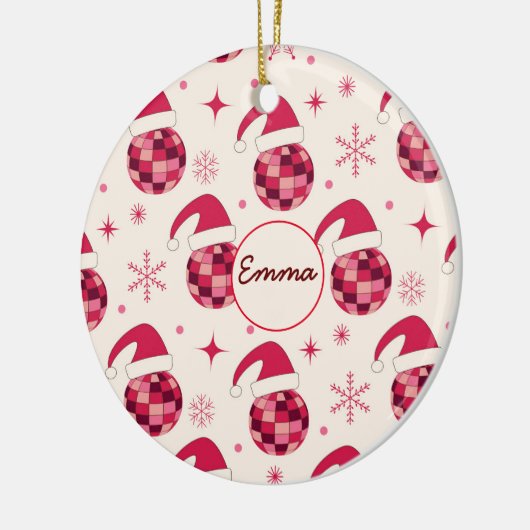 Groovy Kerstmis Santa Disco Balls Custom Naam Keramisch Ornament (Links)
