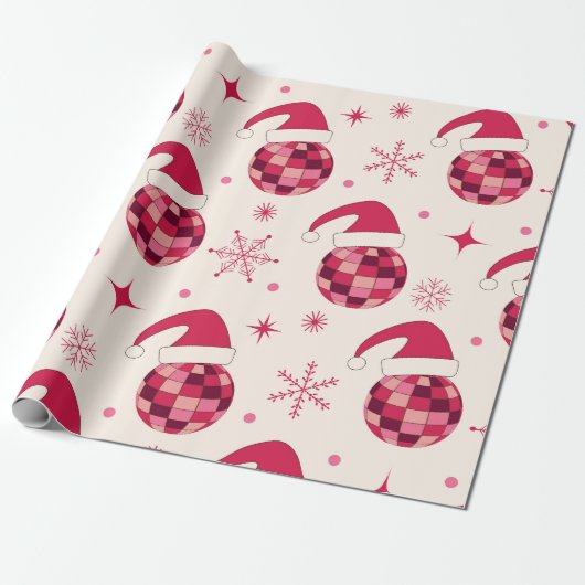 Groovy Kerstmis Santa Disco Balls Patroon Cadeaupapier (Uitgerold)