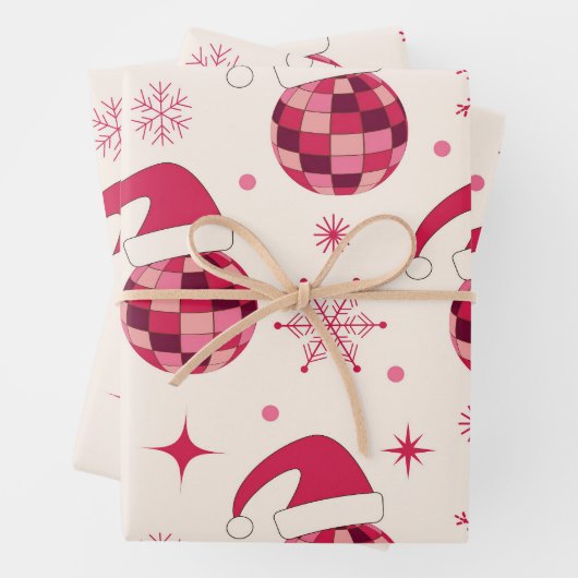 Groovy Kerstmis Santa Disco Balls Patroon Inpakpapier Vel (In situ)