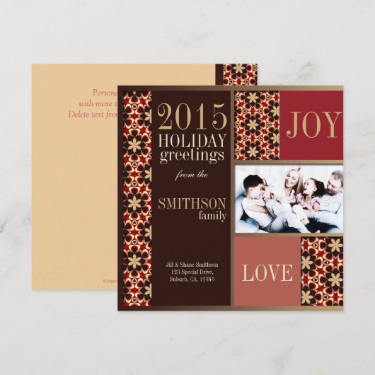 Groovy Kerstroodbruine feestdag fotokaart Feestdagenkaart (Voorkant / Achterkant)