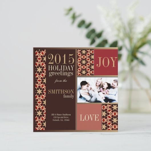 Groovy Kerstroodbruine feestdag fotokaart Feestdagenkaart (Staand voorkant)