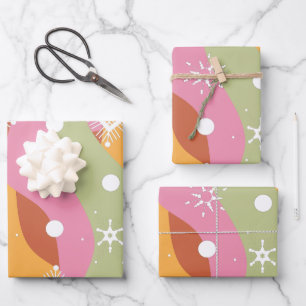 Groovy Kerstsneeuwvlokken Golven  Inpakpapier Vel