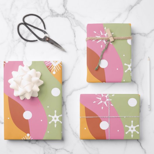Groovy Kerstsneeuwvlokken Golven Inpakpapier Vel (Voorkant)