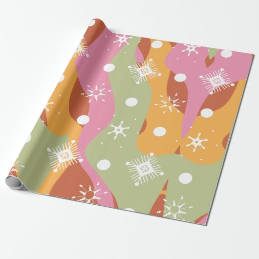 Groovy kerstsnowflakes cadeaupapier (Uitgerold)