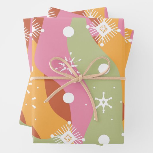 Groovy kerstsnowflakes inpakpapier vel (In situ)