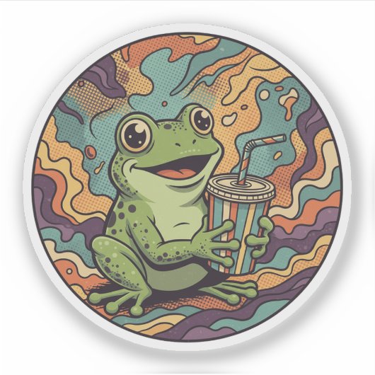 Groovy Kikker Drinkt Frisdrank - Retro Psychedelis Sticker (Voorkant)