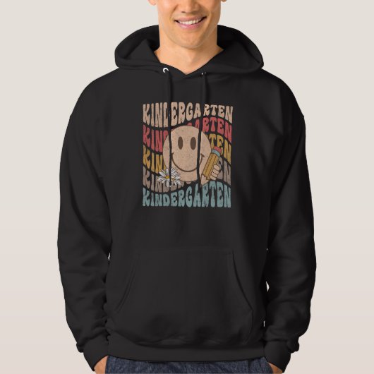 Groovy Kindergarten Vibes Face Retro Teachers Back Hoodie (Voorkant)
