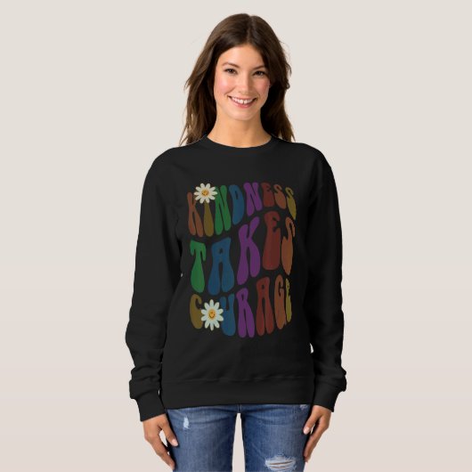 Groovy KINDNESS TAKES COURAGE Retro Anti Bullying Trui (Voorkant volledig)