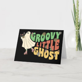 Groovy Klein Spookje Met Vintage Bloemen Halloween Feestdagen Kaart