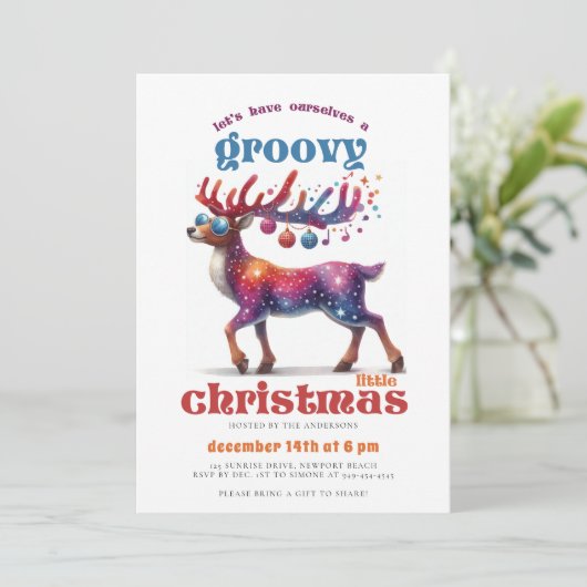 Groovy kleine disco rendier grappig kerstfeest kaart (Staand voorkant)