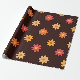 Groovy Kleine Retro 70s Kleurrijk bloemenpatroon Cadeaupapier