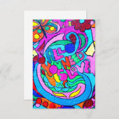 groovy kleurige liefdesuitnodiging kaart (Voorkant / Achterkant)