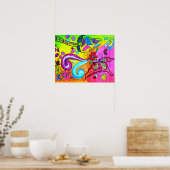 groovy kleurige paddenstoel poster (Keuken)