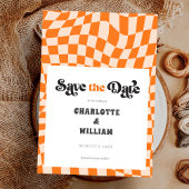 Groovy Kleurrijk Geruit Uniek Retro Trouwen Save The Date