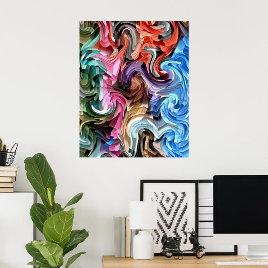 Groovy Kleurrijk Vloeiend Patchwork Abstract Mozaï Poster (Thuiskantoor)