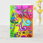 Groovy kleurrijke bloem vlinder wenskaart kaart (Gele Bloem)
