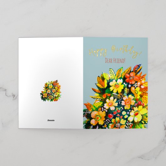 Groovy kleurrijke bloemen folie wenskaart (Buiten Laag)