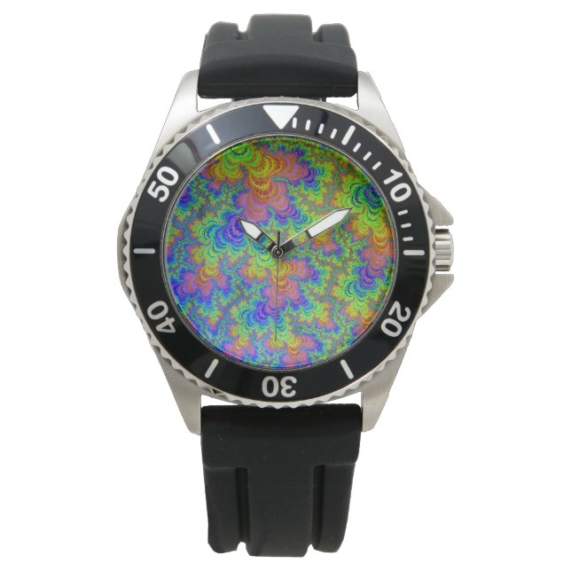 Groovy Kleurrijke Boho Hippie Trippy Regenboog Fra Horloge (Voorkant)