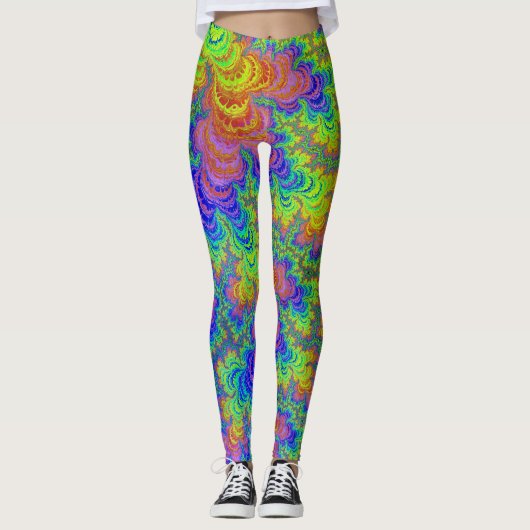 Groovy Kleurrijke Boho Hippie Trippy Regenboog Fra Leggings (Voorkant)