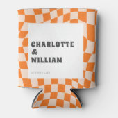 Groovy kleurrijke geruite retro bruiloft gunsten blikjeskoeler (Voorkant)