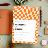 Groovy kleurrijke geruite unieke retro bruiloft kaart