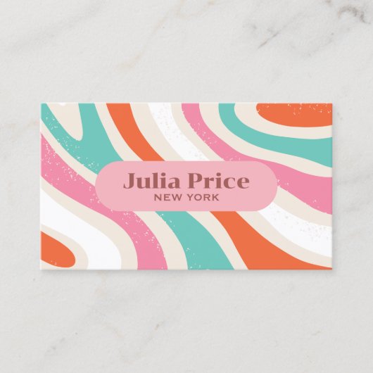 Groovy Kleurrijke Golven Retro Stripes Visitekaartje (Voorkant)