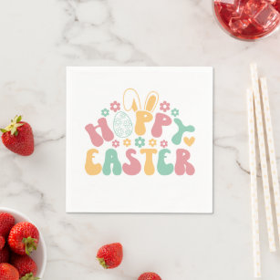 Groovy kleurrijke Happy Easter Retro Egg Typografi Servet