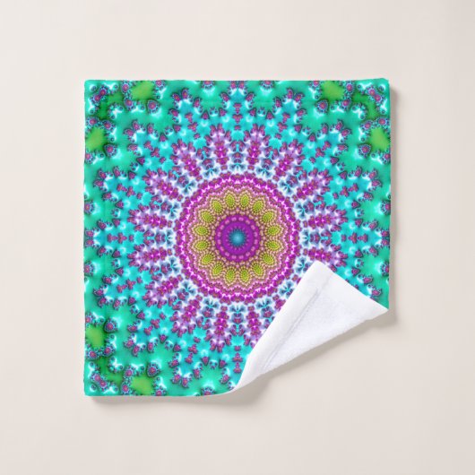 Groovy Kleurrijke Jewel Tone Boho Fractal Mandala Bad Handdoek (Wasdoekje)